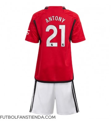 Manchester United Antony #21 Primera Equipación Niños 2023-24 Manga Corta (+ Pantalones cortos)